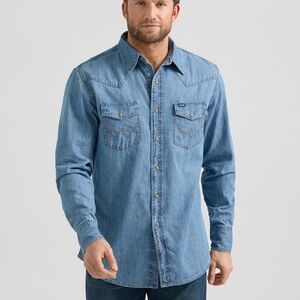 Wrangler Men's Light Wash Classic Denim Snap Western Shirt, XL